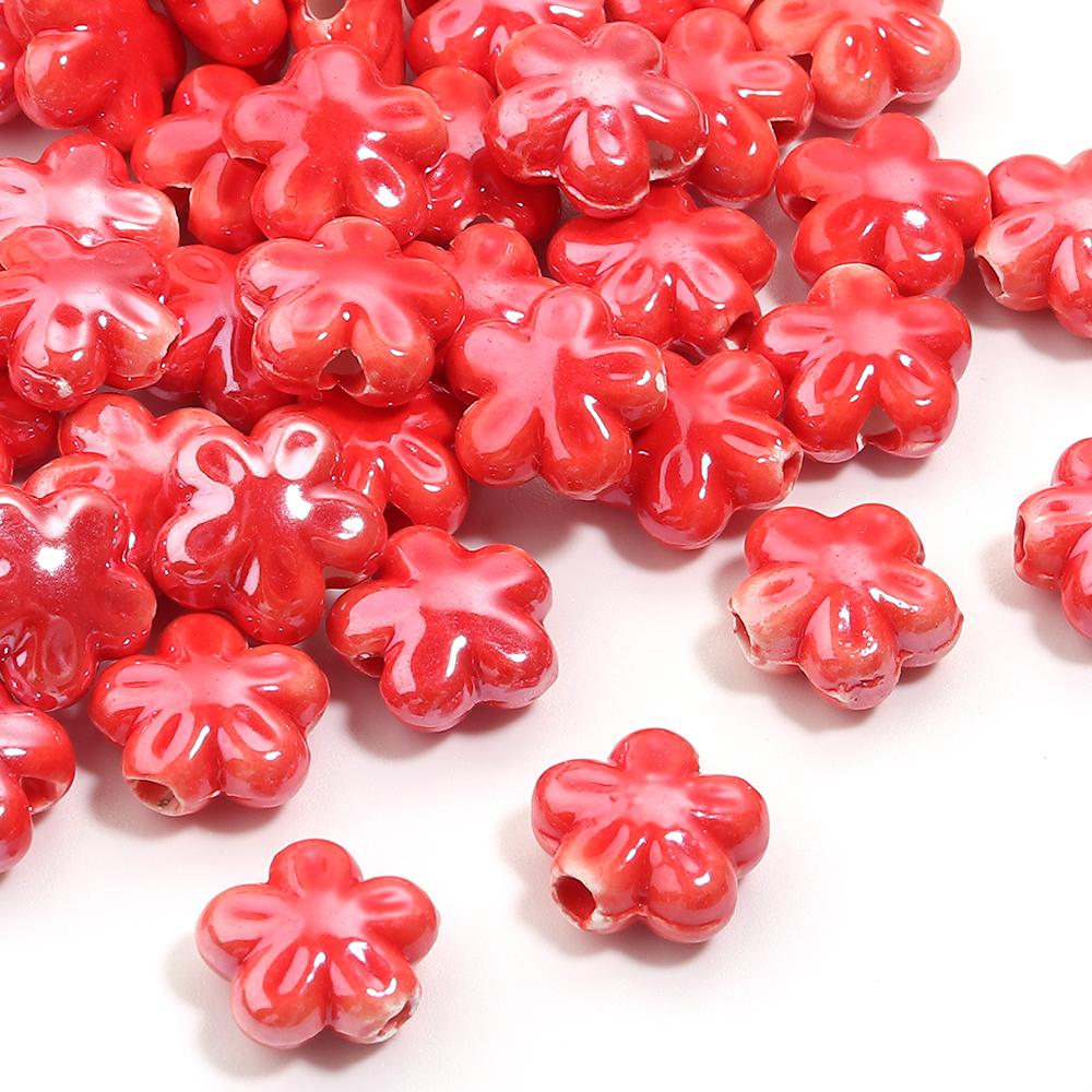 10pcs Colorful Cherry Blossoms Ceramic Beads Mini Flower Loose Spacer Beads For Jewelry Making DIY Bracelet Necklace Accessories