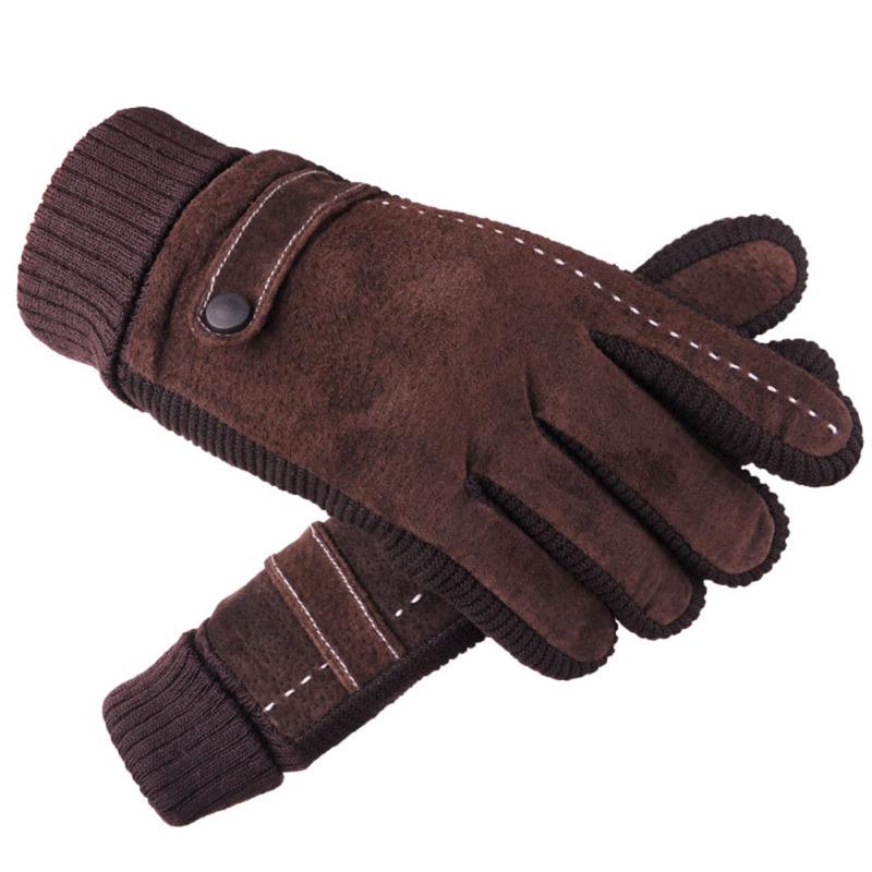 Winter Warm Mittens Man Cycling Thickened Plush Wrist Touch Screen Suede Fabric Driving Gloves