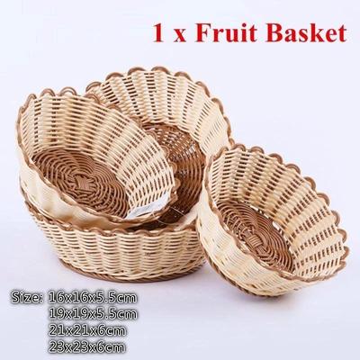 1 pz finto cestino di frutta in rattan per snack, cestino portaoggetti fatto a mano, contenitore per pane da picnic da cucina