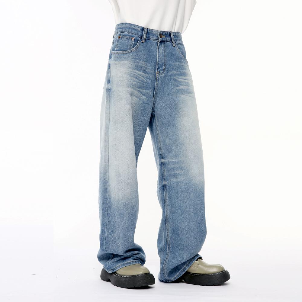 | Versatile retro whitened wash design drape straight jeans daily