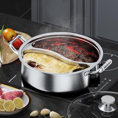 Stainless Steel Yuanyang Hot Pot - Extra Thick, Weld-Free, Large Capacity, Double Compartment for No Flavor Mixing