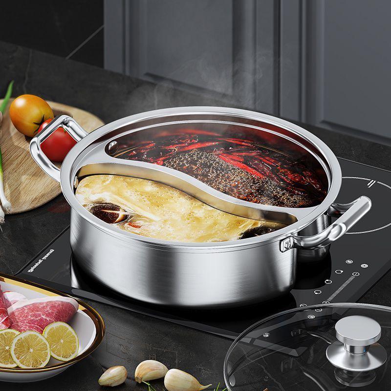YuanYang Edelstahl-Hot Pot - Extra Dick, Schweißfrei, Großes Fassungsvermögen, Doppeltes Fach für Geschmacksneutralität