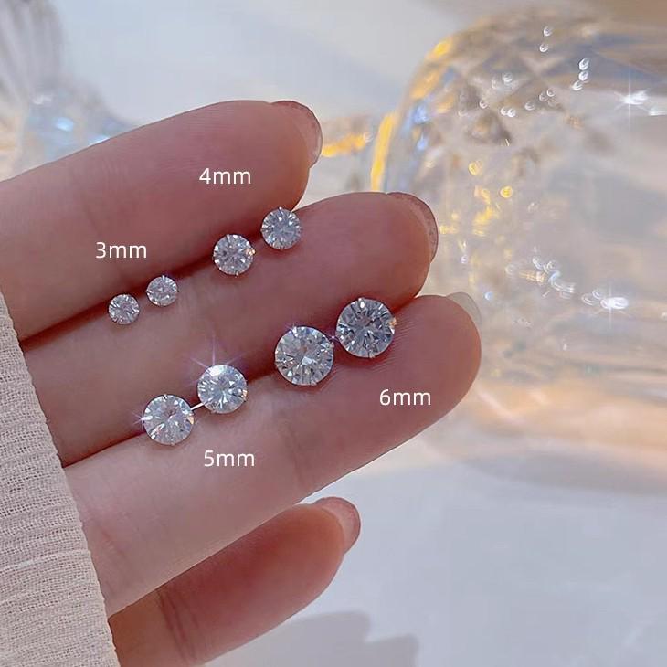 S925 Sterling Silver Four-Prong Solitaire Stud Earrings for Women - Elegant, Versatile, and Stylish Ear Accessories. 3mm