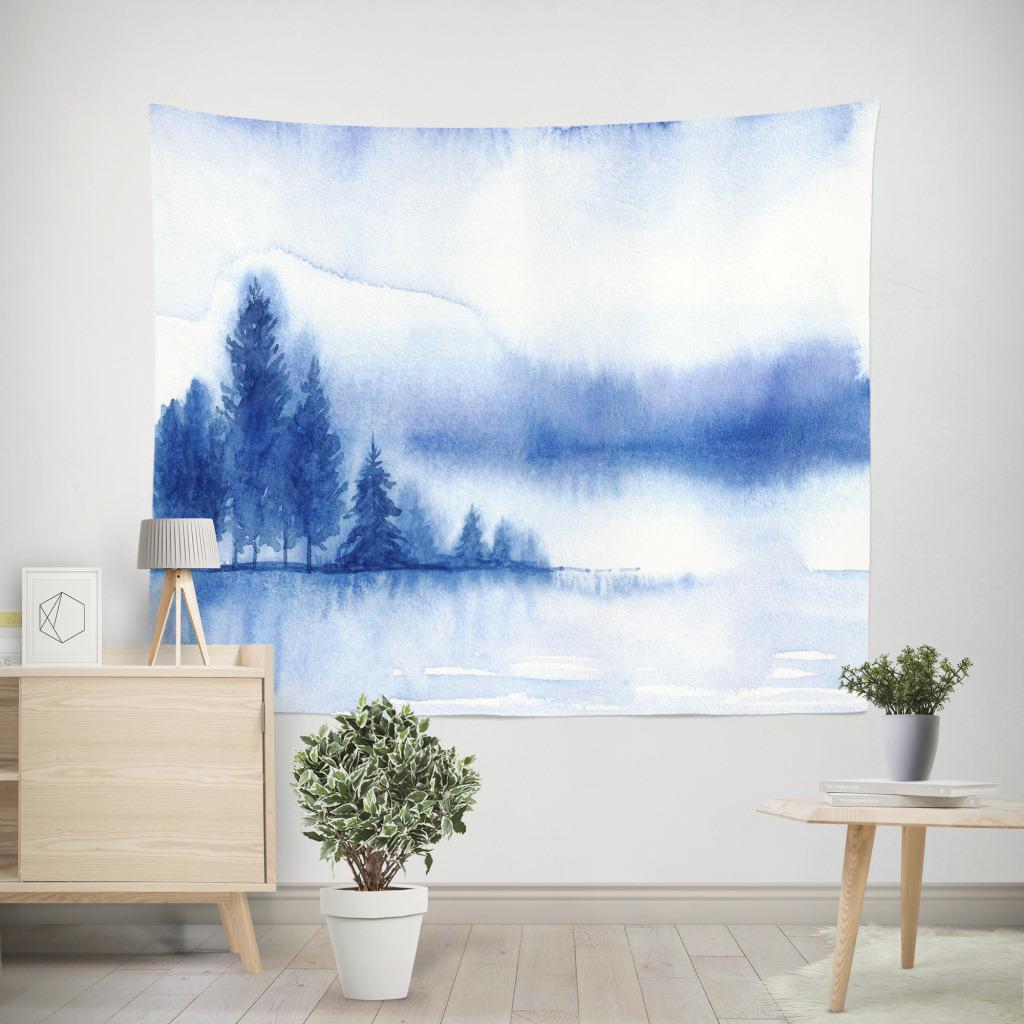 Arazzo con paesaggio a inchiostro cinese, appeso a parete, decorazioni per la casa, tende diffuse, coperte di stoffa, tramonto, vista sulla spiaggia, poster gigante in stoffa