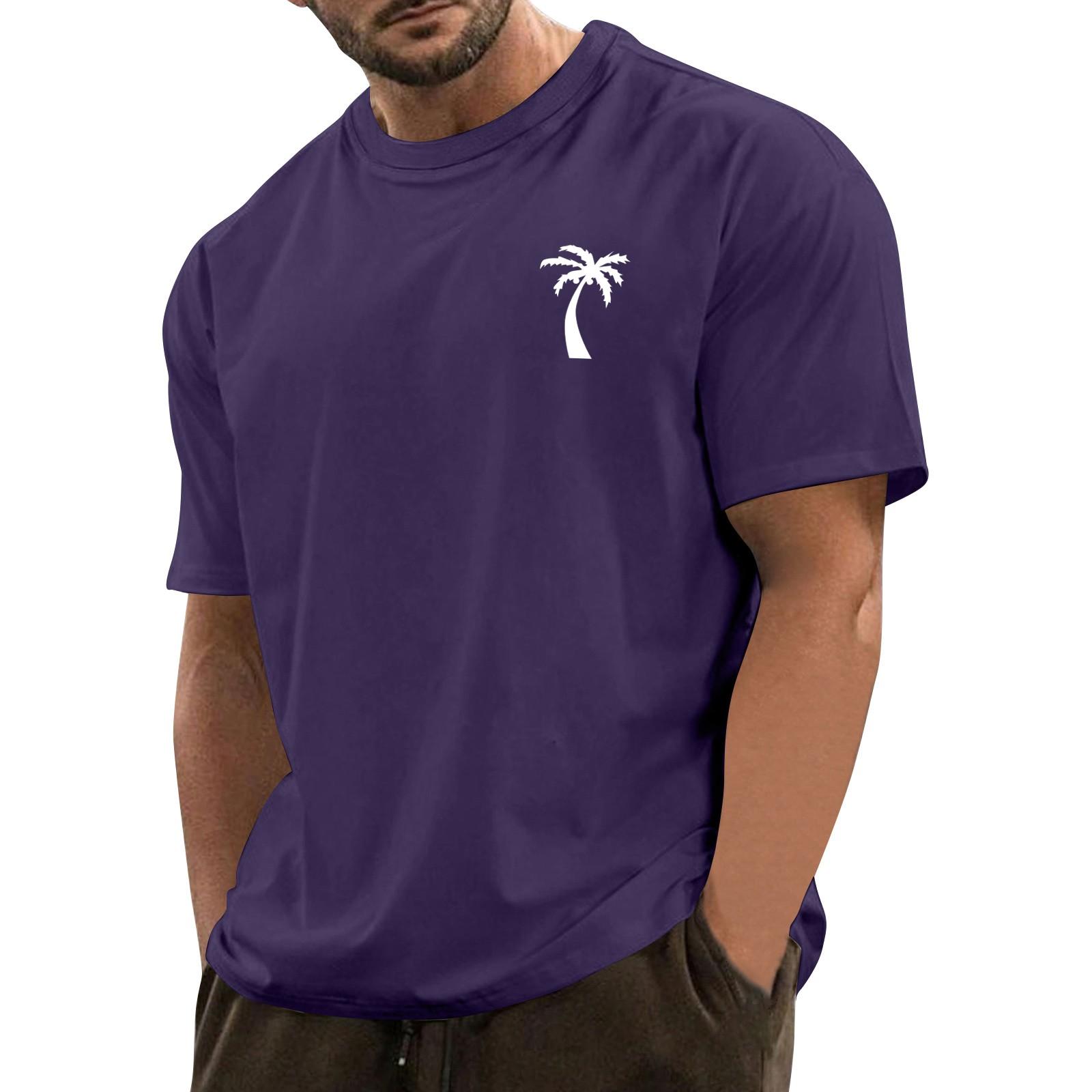 

Мужская модная повседневная футболка с круглым вырезом и короткими рукавами с гавайским принтом XXXL фиолетовый