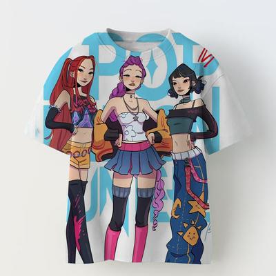 2025 Mais Vendida menina Kpop caça às bruxas grupo infantil impressão 3D manga curta verão infantil macio T-shirt fashion