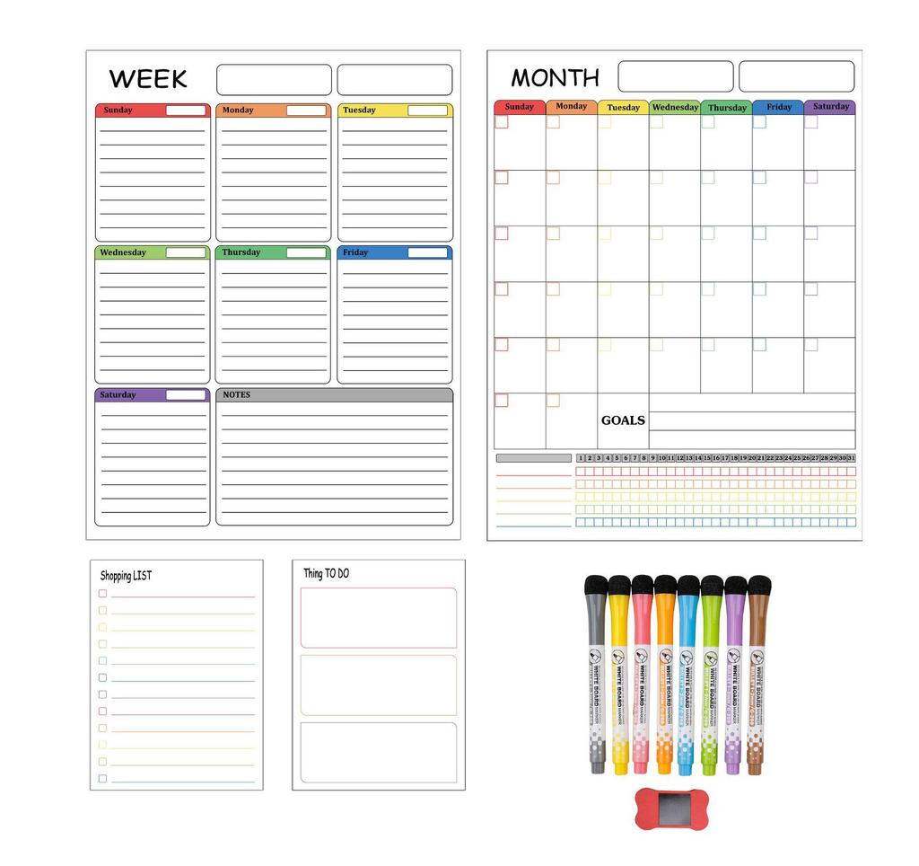 Magnetic Whiteboard Set: Erasable A3 Monthly & Weekly Planner Calendar Sticker