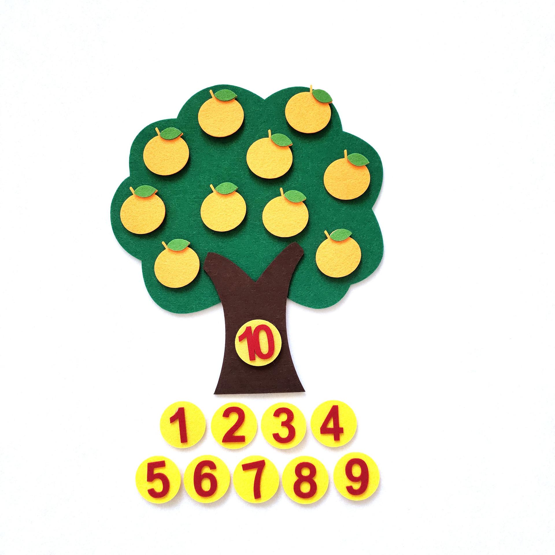 Felt Educational Toy Apple Tree Number Learning Toy Preschool Counting Game Early Childhood Development Interactive Felt Board 24x27cm One Size зелёный