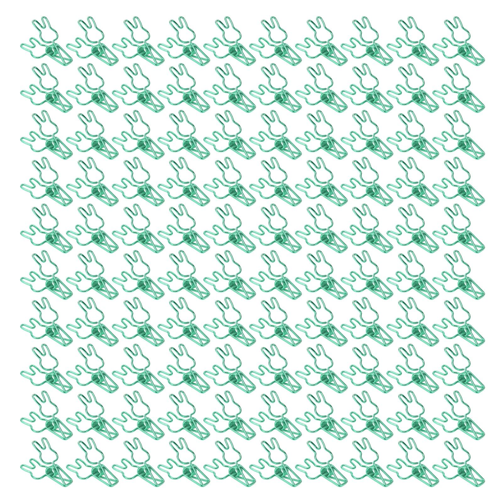100pcs Binder Clips Cute Rabbit Shape Strong Clamping Force Metal Hollow Mini Binder Clips Paper Clamps for Office Green