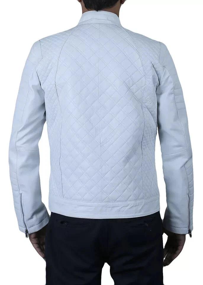 White Leather Handmade Stylish Soft Causal Genuine Real Lambskin Men's Jacket