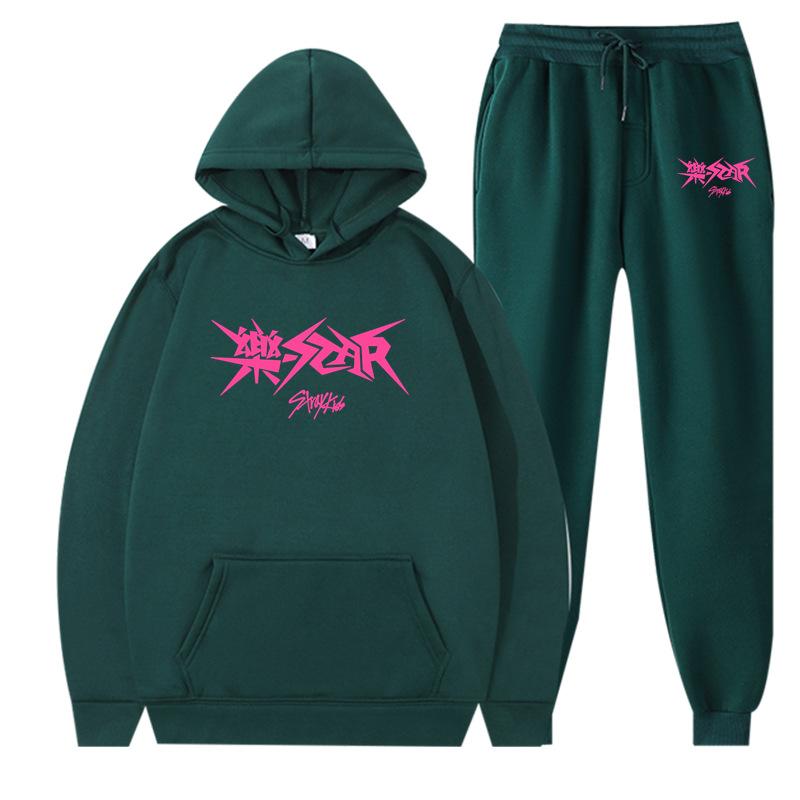 New Straykids Peripheral Harajuku Printed Men's and Women's Sweatshirts Sweatpants Set Hoodie Straight Pants Cover
