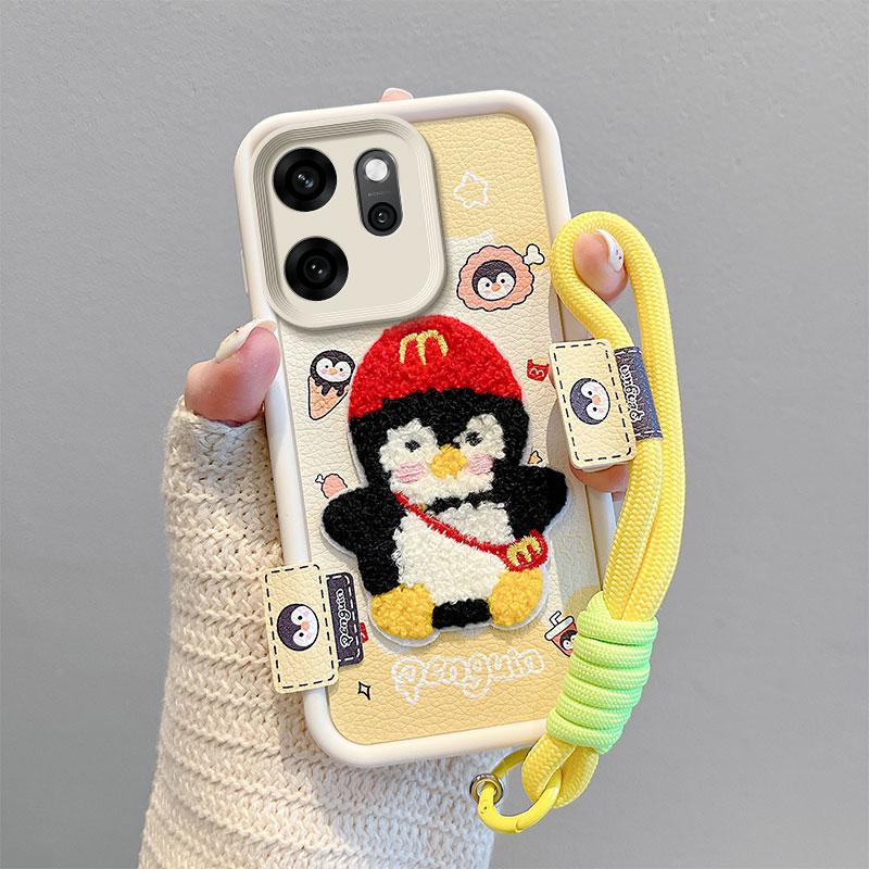 KEYSION Cartoon Cute Plush Embroidery Case for OPPO Reno14 F 5G with Lanyard Silicone Shockproof Phone Cover for OPPO Reno 14F 5G
