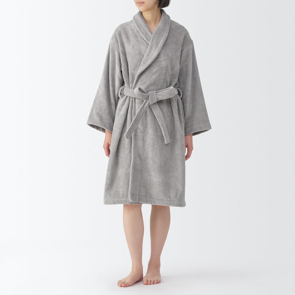 MUJI Fluffy Pile 84870576 Bathrobe, Unisex, L-XL, Gray,