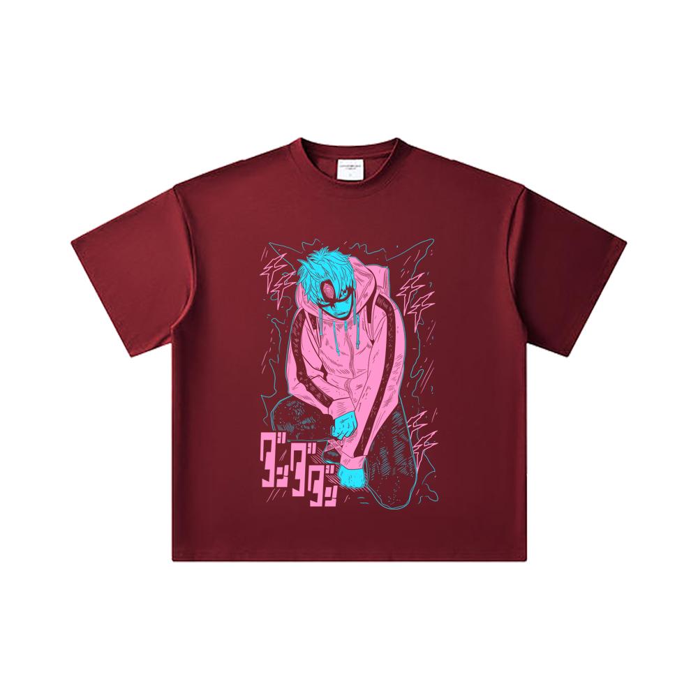

260 GSM Double Yarn 32 Count 100% Cotton Dandadan V17 Jiji Black Print Unisex Heavy Cotton T Shirt 2XL вина червоного кольору