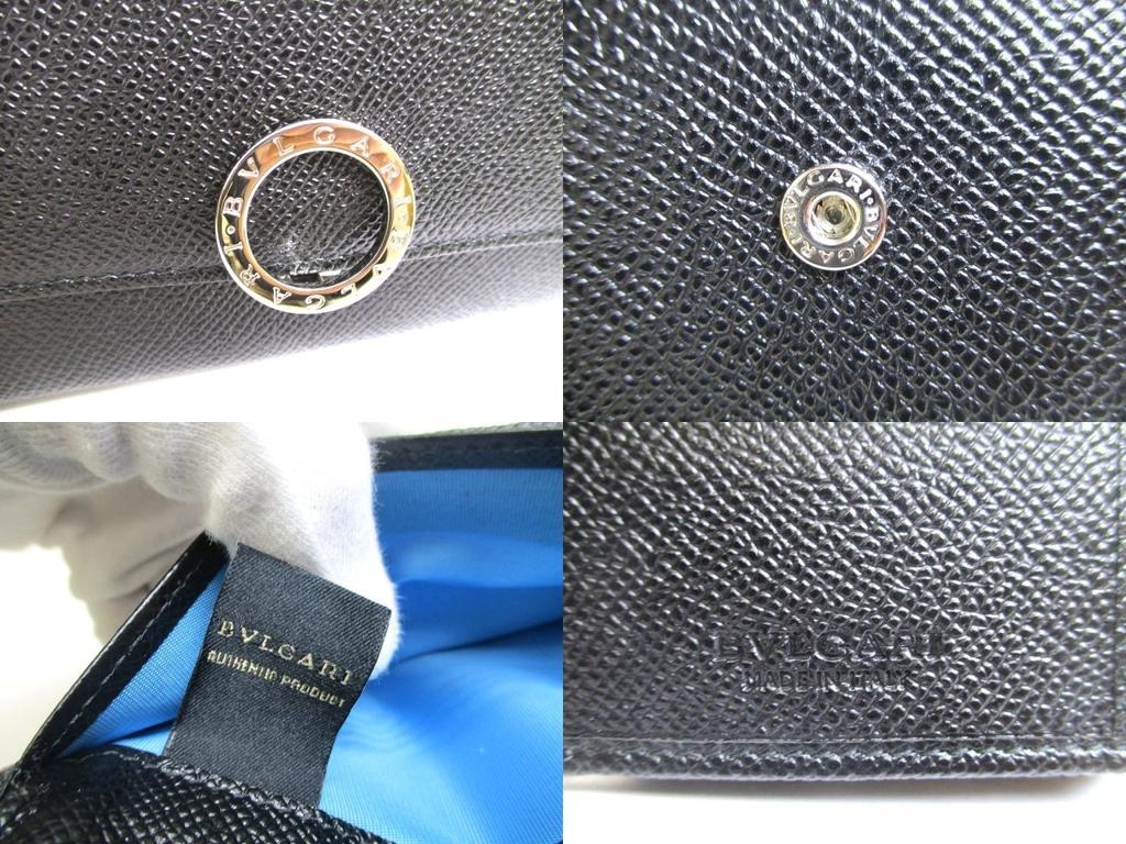 Authentic BVLGARI Black Leather Logo Clip Flap Long Wallet #a719  Refurbished