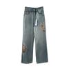 Jeans dritti ricamati con pantaloni vintage a gamba larga per pantaloni da donna a vita alta