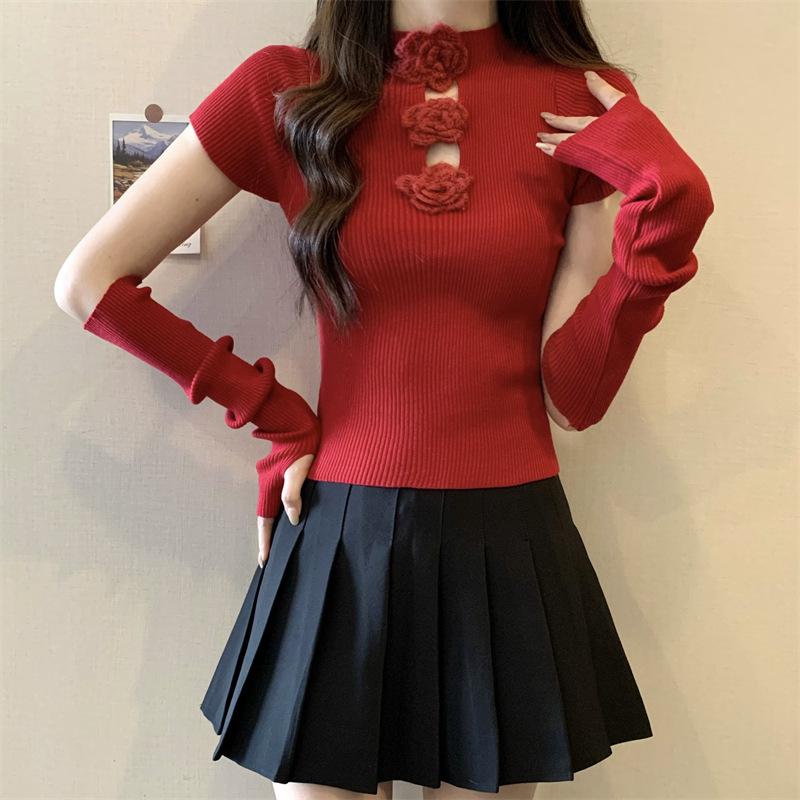 

Женский новый тонкий однотонный короткий трикотажный топ one size красный