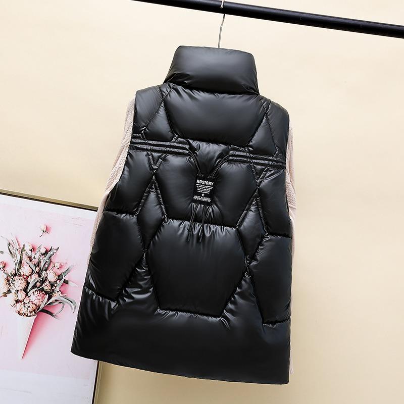 Ubrania bawełniane, kamizelka damska krótka jesień i zima nowa kamizelka bez rękawów, modny płaszcz ze stójką