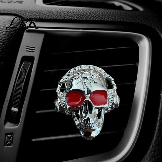 Gothic Auto Accessories Skull Car Vent Clips, Metal Head Air Essential Oil Diffuser for Freshener Charm, Halloween Interior Accessory Men Women Retro