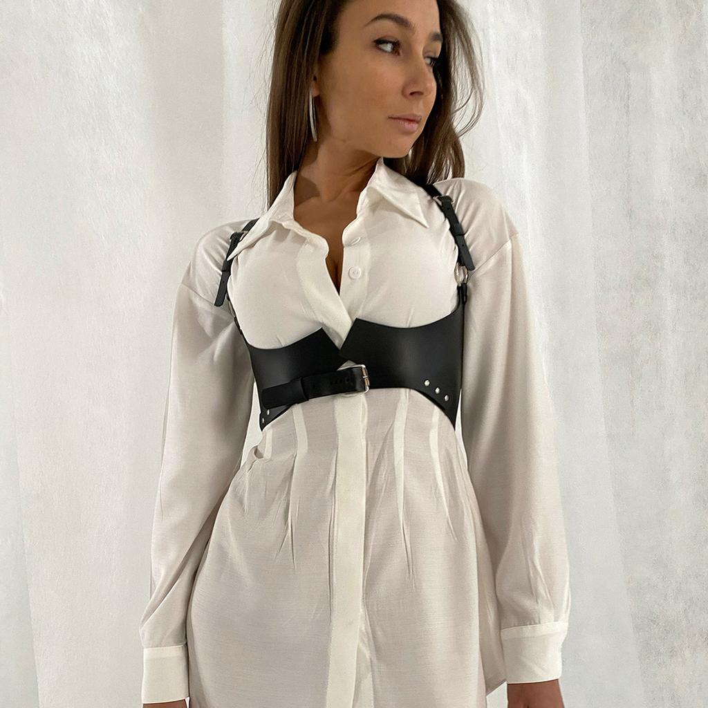 Women Wide Belt Gothic PU Leather Underbust Corset Crop Top Solid Color Adjustable Vest Waist Belt Clothing Accessories