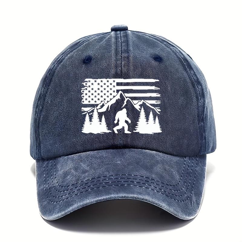 Adjustable Breathable Baseball Cap for Men  Sun Protection Outdoor Dad Hat with American Flag Mountain Pine Tree Designar