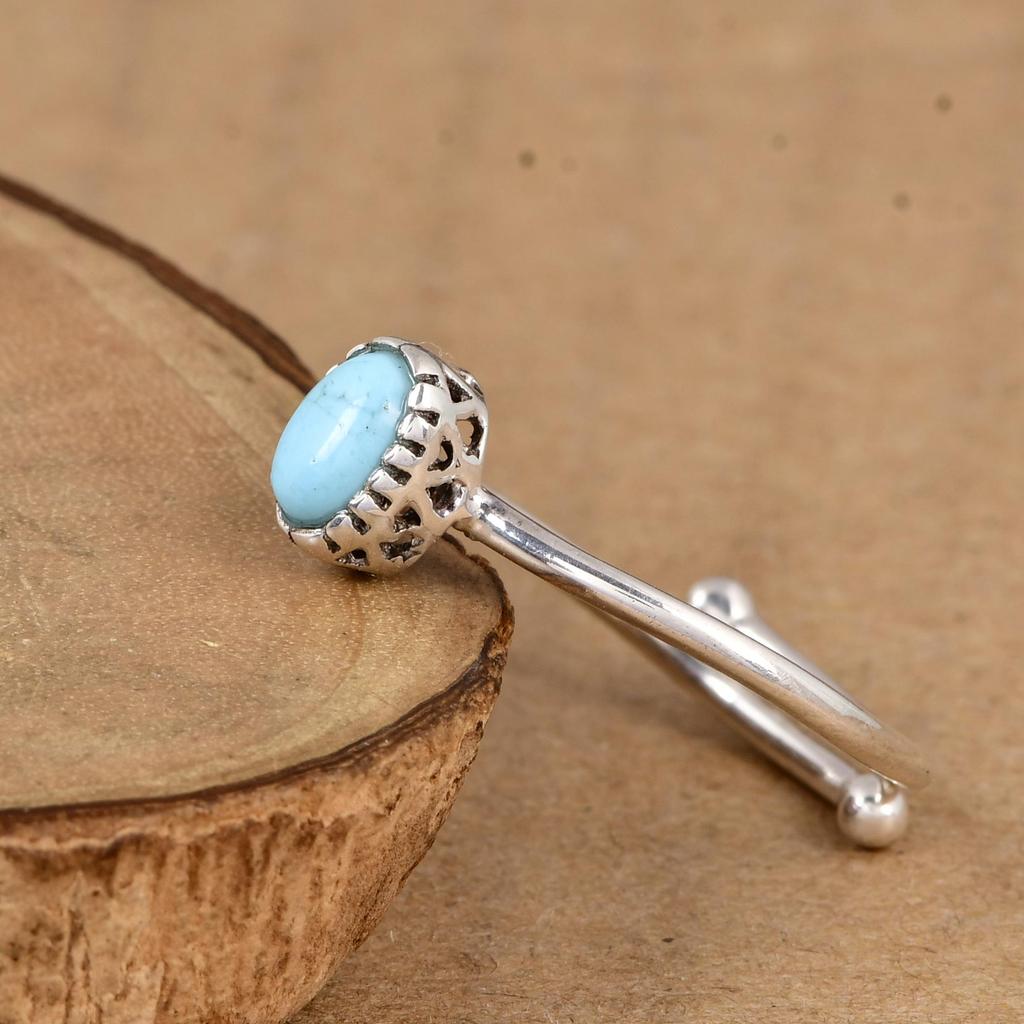 Arizona Turquoise Adjustable Ring 925 Sterling Silver, Oval Turquoise Ring, Minimalist Open Ring, Dainty Turquoise Jewelry Gift for Women.