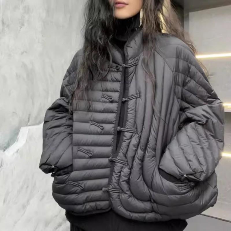 Womens Short Puffer Jacket With Stand Collar Button 90% White Duck Down Fill Lightweight Warm Outerwear