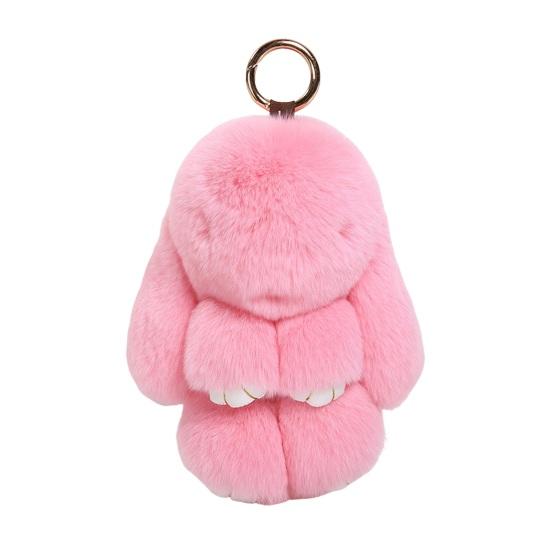 

Брелок в форме кролика с подвеской из искусственного меха кролика, яркий цветной держатель для ключей от машины, сумка, кошелек, аксессуар светло-розовый