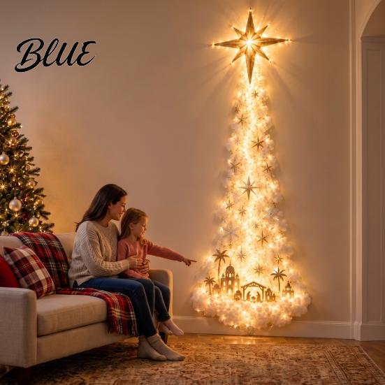 Rentier-Themenlichter Weihnachts-Zauberpfad Wandleuchte, Zug Baum Stern LED Kaskadierende Feiertagsdekoration Weihnachtsmann-Dekorationen mit Warmweißem Leuchten,