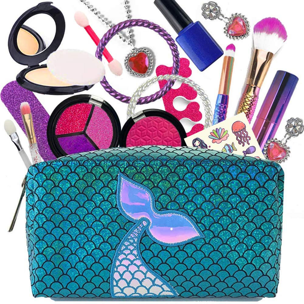 CORPER TOYS Makeup Toy Set for Girls, Mermaid Princess Series, Cosmetics Toy, Pretend Play, Dresser Toy, Storage Pouch Included, Cute Play Set,