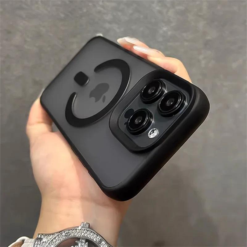 

Матовый полупрозрачный чехол для беспроводной зарядки Magsafe Magnetic для iPhone 15 11 13 12 14 Pro Max Plus Jelly Bumper противоударный чехол For iPhone 15Pro Max чёрный