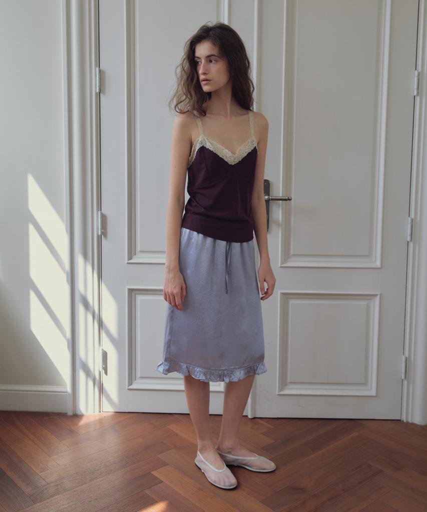 Cita Frill Detail Satin Midi Skirt_Cts630(Blue)
