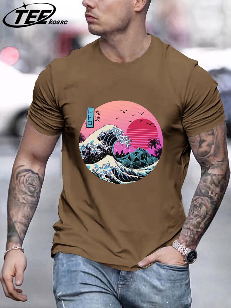 Tsunami And Sunset Are Both Beautiful Man TShirt Loose Cotton Retro Tee Trendy ONeck Short Sleeve Fashion Summer Casual Top