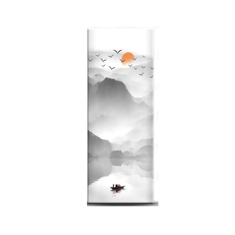 Chinese Style Refrigerator Door Sticker Self Adhesive Waterproof 3D Wallpaper Fridge Door Wrap Mural Cover Home Kitchen Decor
