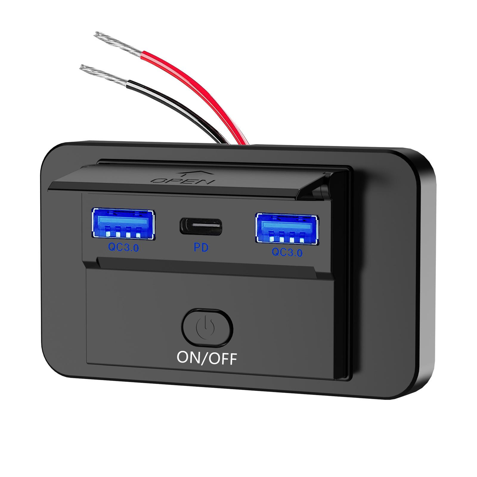 

12 В двойной USB C выход панели настенное крепление 30 Вт PD3.0 и QC3.0 18 Вт порт автомобильное зарядное устройство гнездо адаптер с переключателем для автомобиля морской автобус грузовик