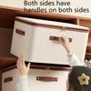 Foldable Linen Storage Box with Double Zippers and Faux Leather Handle, Large Capacity Under-Bed Storage Basket with Lid