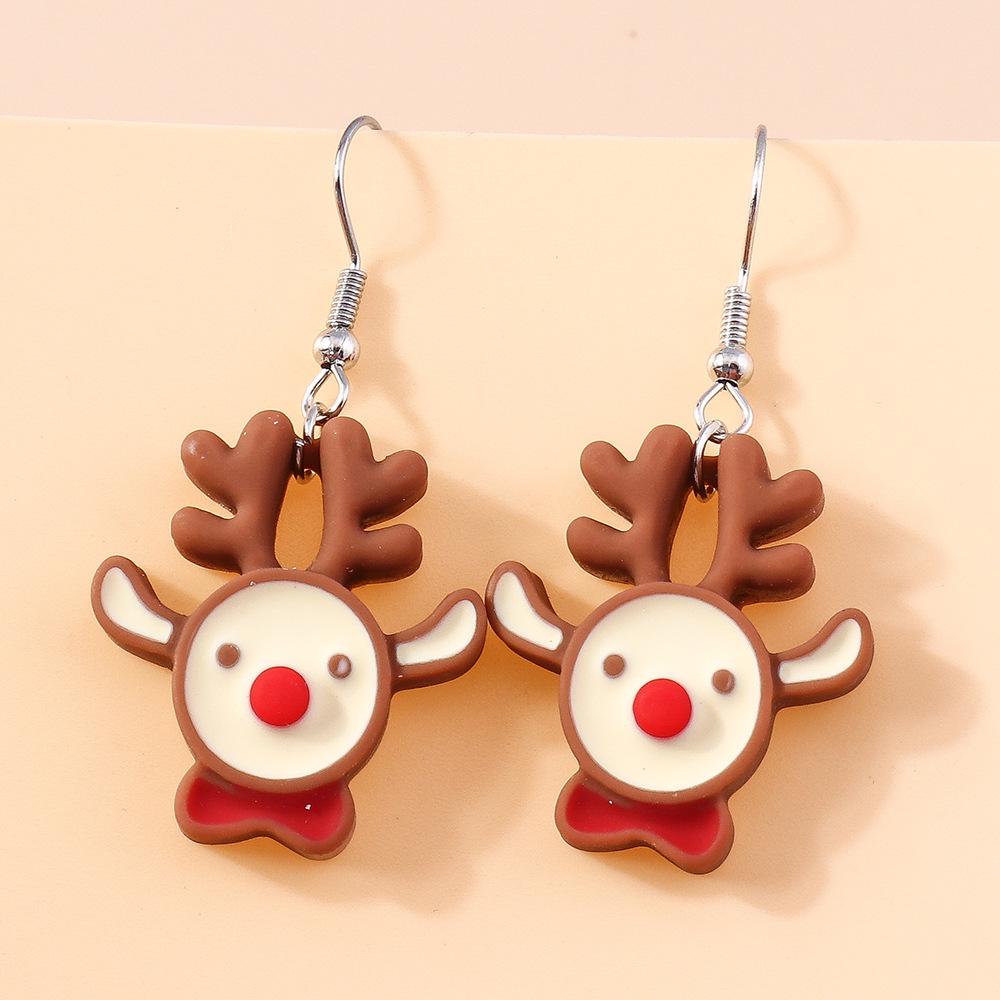 

2024 Cartoon Christmas Reindeer Resin Earrings - Festive European & American Ear Jewelry коричневий