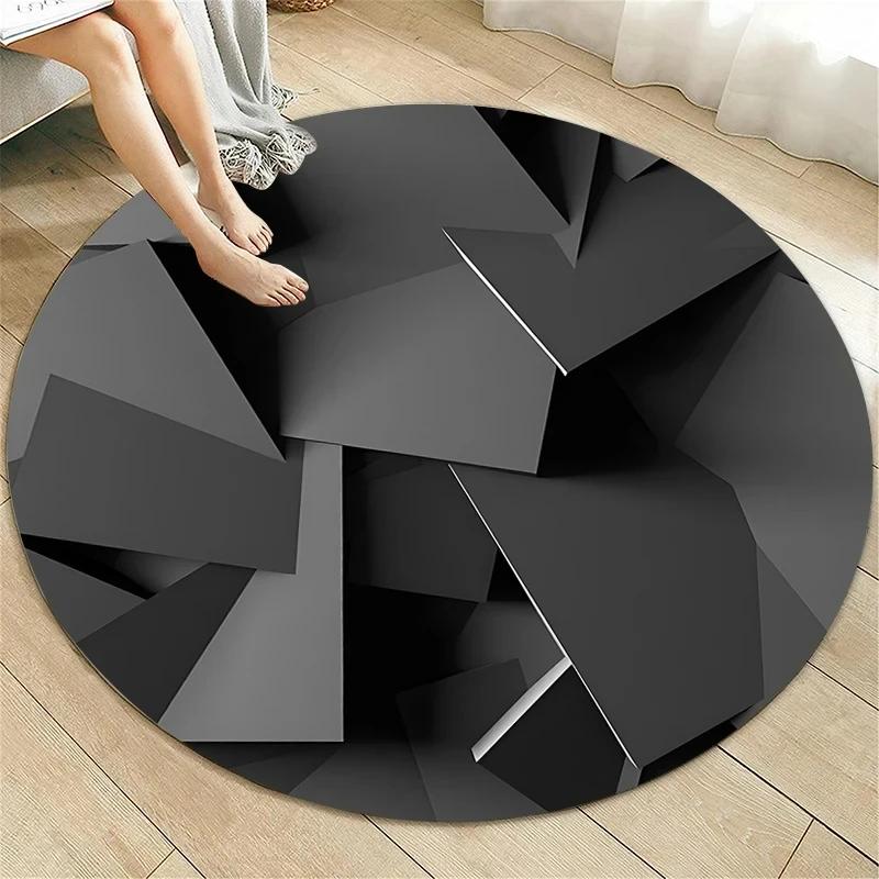 Crystal Velvet Psychedelic Round Rug, Abstract Geometric Illusion Print Non Slip Floor Mat for Living Room, Bedroom, Sofa Decor