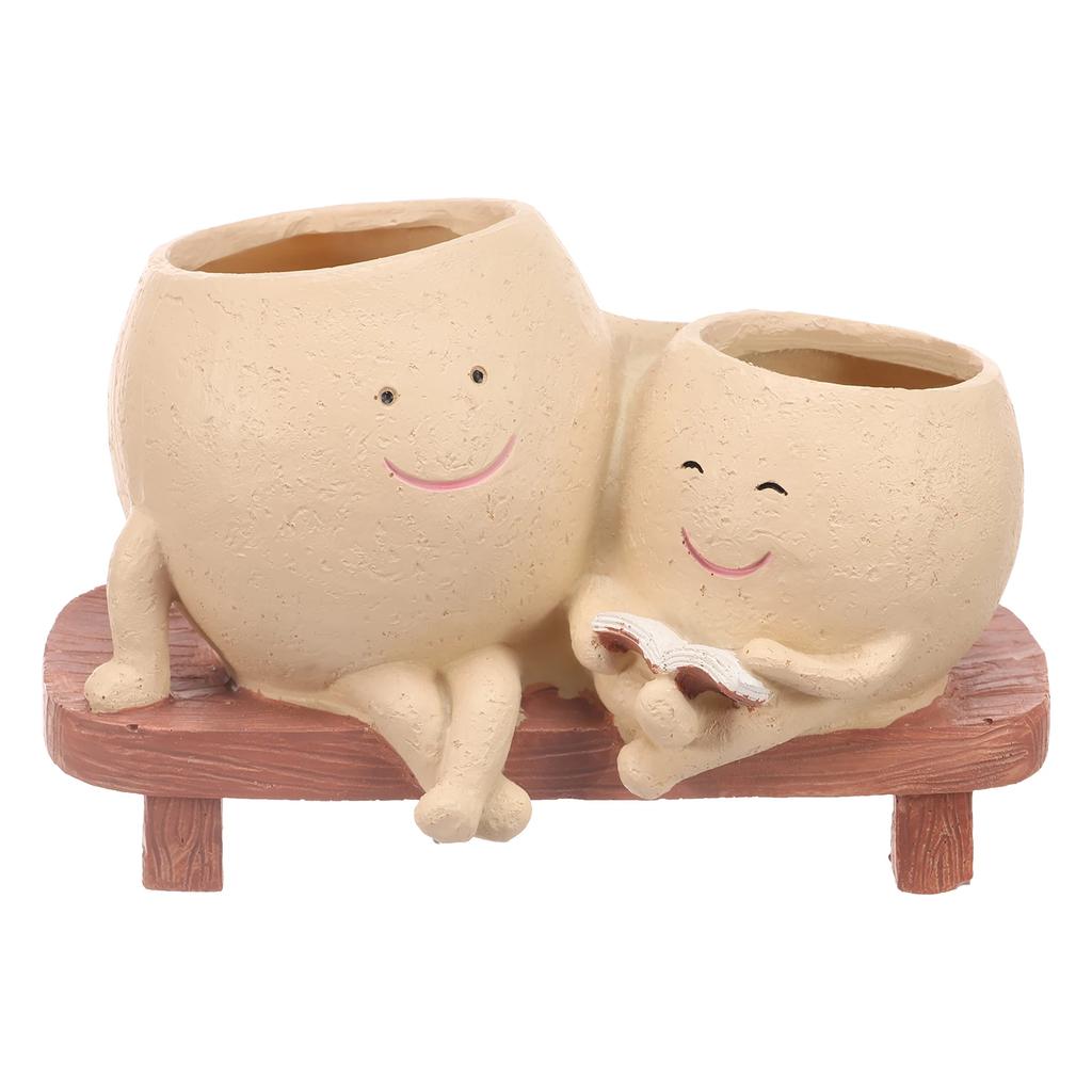 Rocking Chair Smile Face Planter Swing Resin Succulent Pots with Drainage Hole Cute Garden Balcony Desktop Ornament Decoration