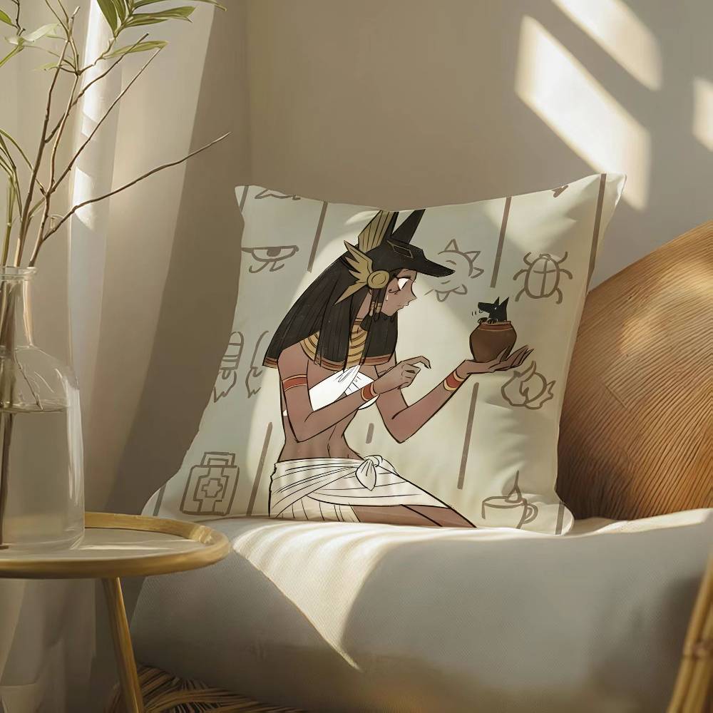 

Ancient Egyptian Art Pillow Case Silky elegant Comfort Sofa Bed Invisible zipper Beach pillowcase 12x12Inch