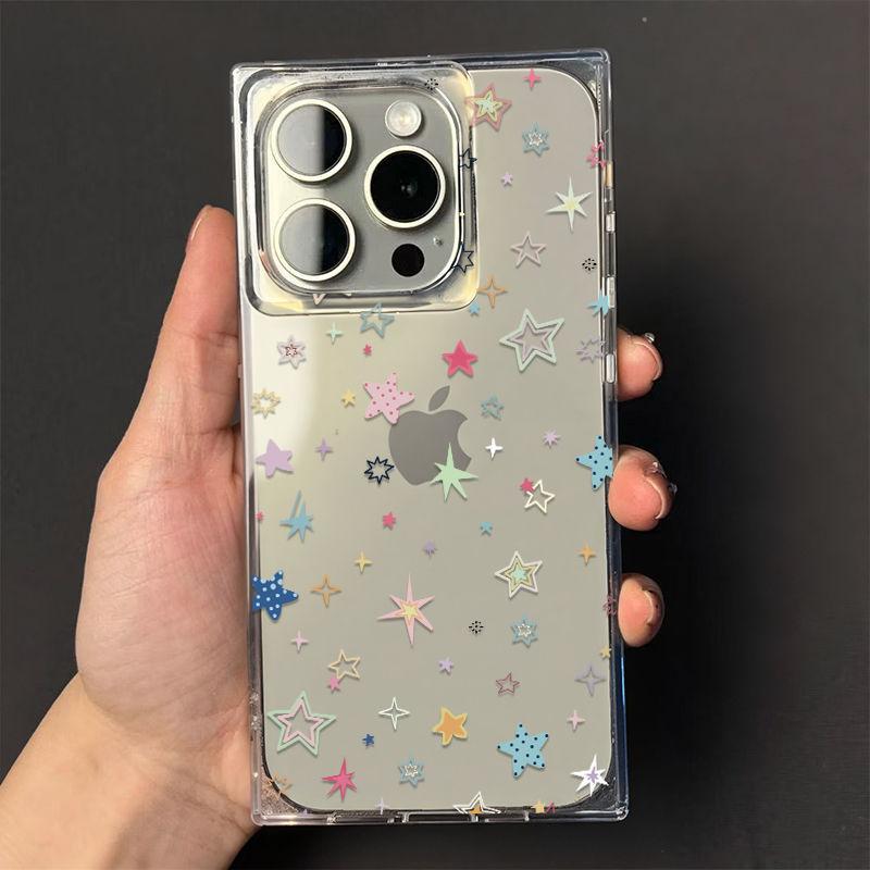 Polka Dot Color Stars Are Suitable for Apple 11Promax Mobile Phone Case, Anti-drop 11PRO Square Transparent Large Hole Case.