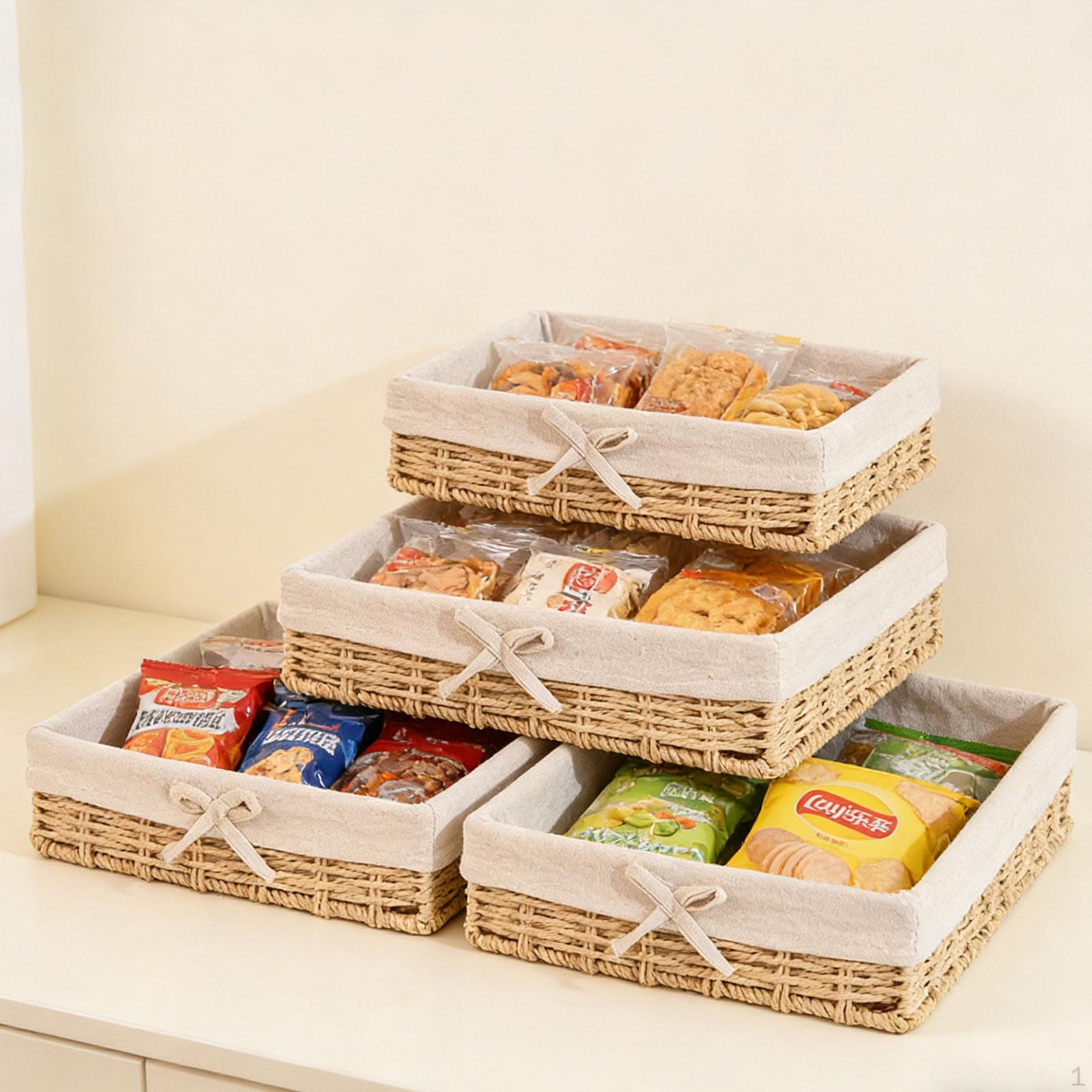 

4 Pieces Woven Baskets Paper Rope Shelf Storage Bin Countertop Desktop Sundries Organizer Cosmetic