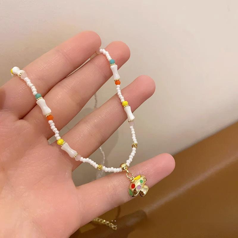 

Рисовые бусины стеклянные бусины бисерная грибная подвеска в отпускном стиле персонализированный дизайн цепочка на ключицу модное свежее темпераментное ожерелье женщины