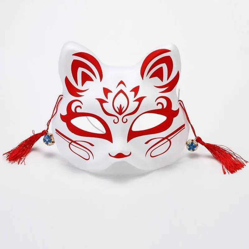 Hand-Painted Anime-Style Cat and Fox Half-Face Mask for Men and Women