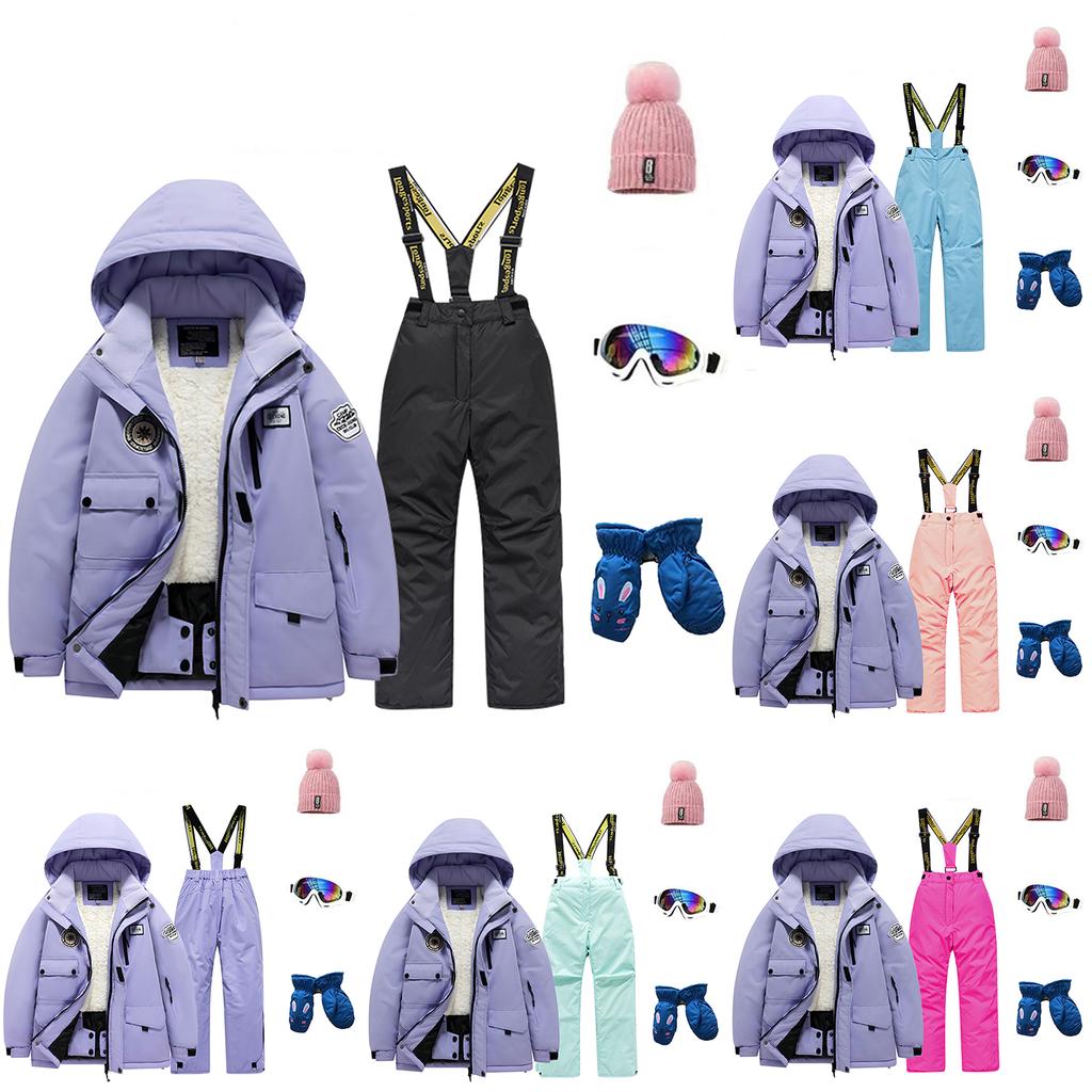 Children's Fashion Skiwear Set Boys' And Girls' Thickened Waterproof Thermal Ski Suit Five-Piece Outfit With Jacket And Trousers