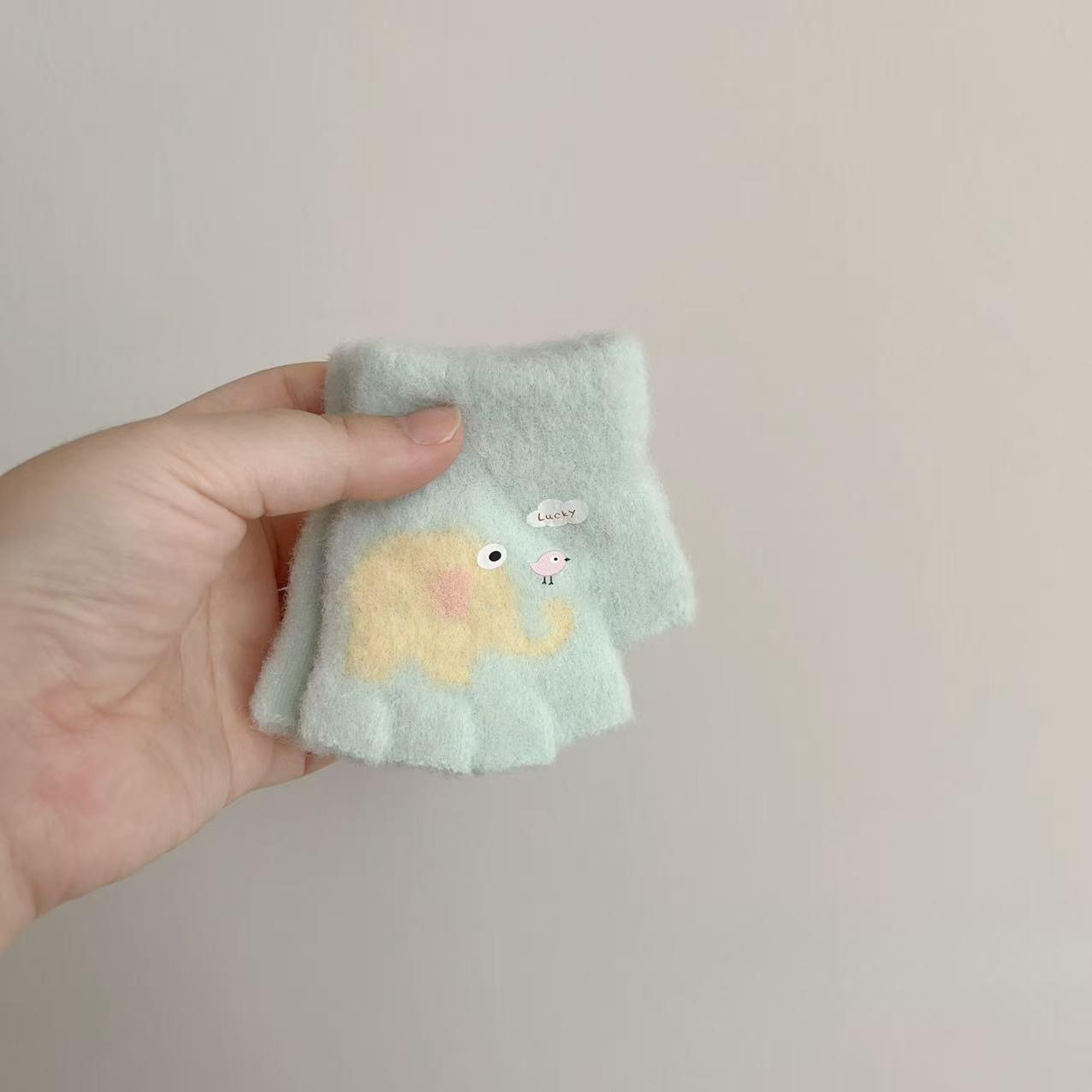 

Детские мультяшные перчатки без пальцев со слоником, новые осенне-зимние, для малышей, ползающих, милые вязаные one size