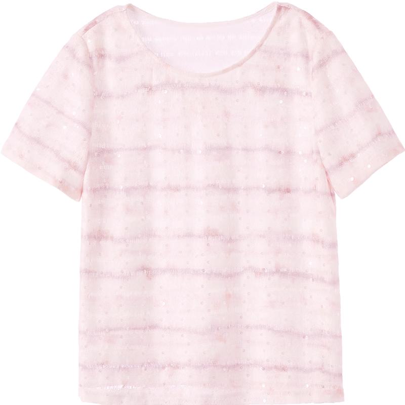 Betu Women s Hollow-out Striped Short Sleeve Shirt M