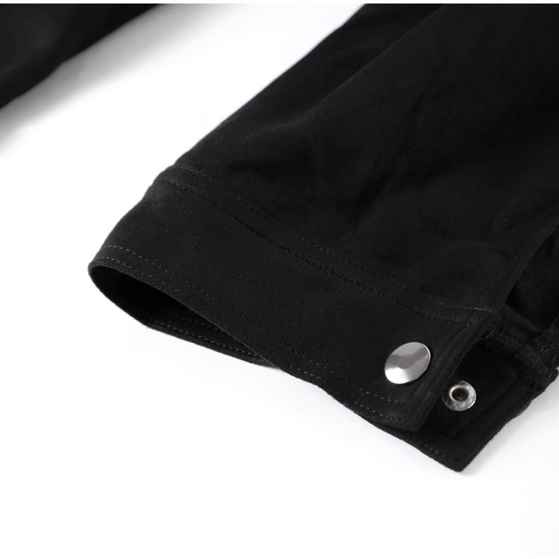 Jaqueta Vintage de Couro Camurça Sintético Slim Fina Feminina Gola Virada para Baixo Zíper Casaco Curto Manga Comprida Jaquetas Sólidas Estilo Motociclista Casual Outono Inverno