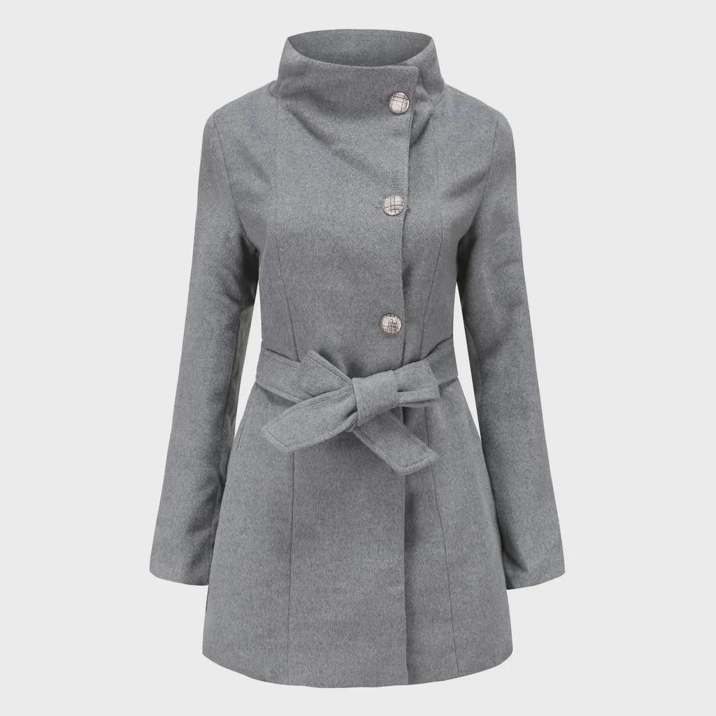 2021 European & American Autumn/Winter Women's Slim Long Sleeve Wool Coat