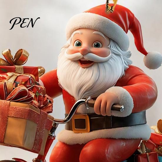 Santa Claus Gift Bag Tags 2Pcs Christmas Riding Bicycle Acrylic Hanging Ornament, Car Lightweight Ornaments Interior Rearview Mirror Charm,